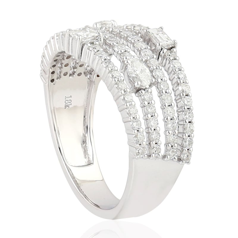 Thumbnail of 18K White Gold Four Layer With Pave Diamond Designer Band Ring image