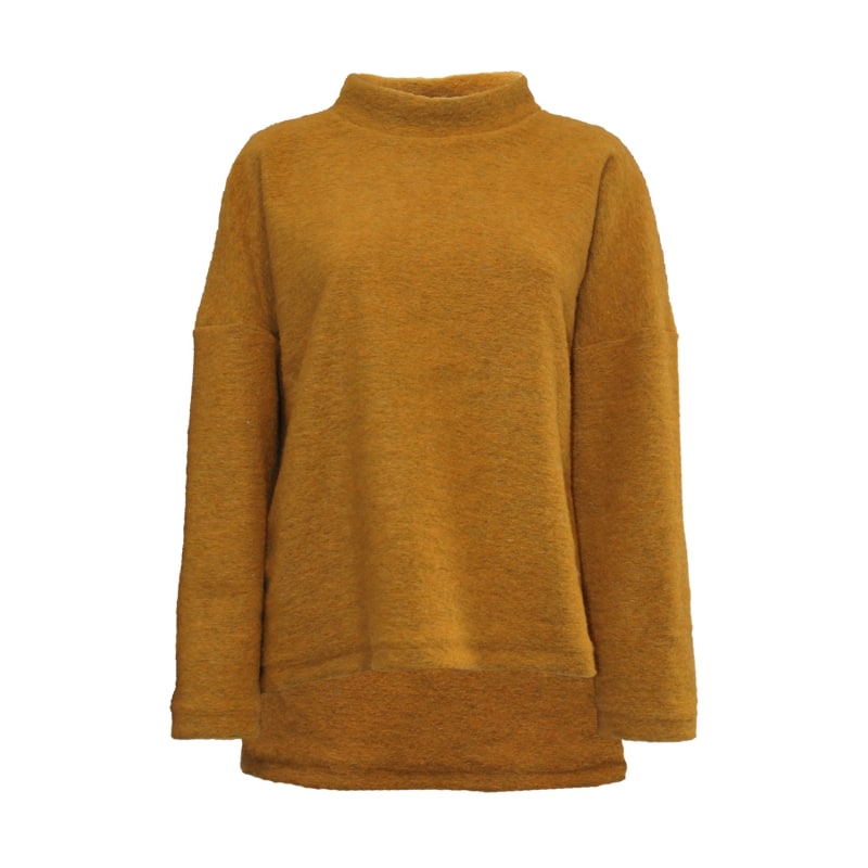 Fuzzy Hi Lo Mock Neck Sweater Joeleen Torvick Wolf Badger
