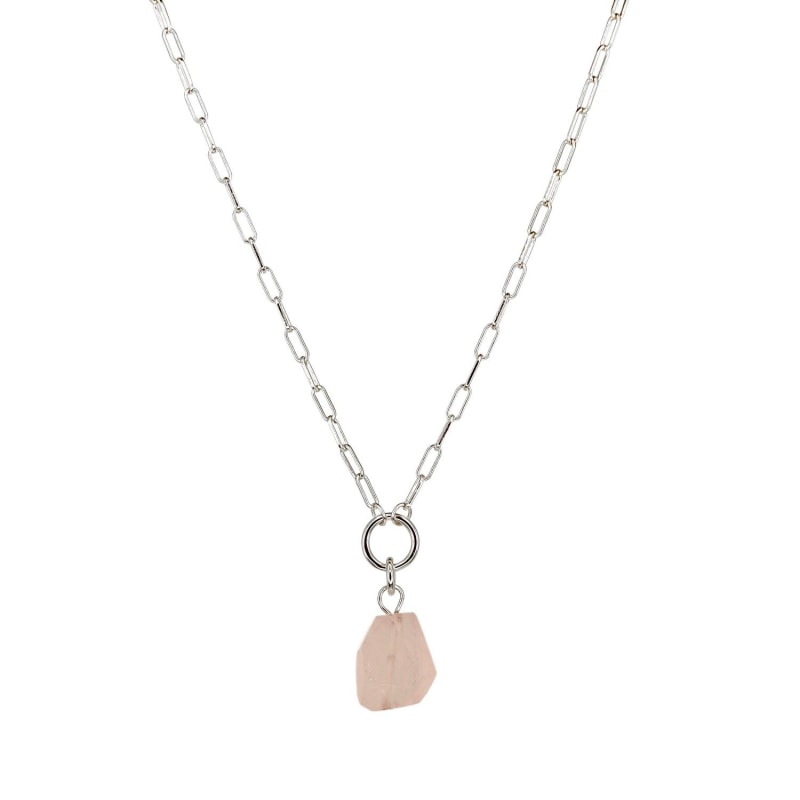 Thumbnail of Raw Rose Quartz Amara Necklace - Silver image