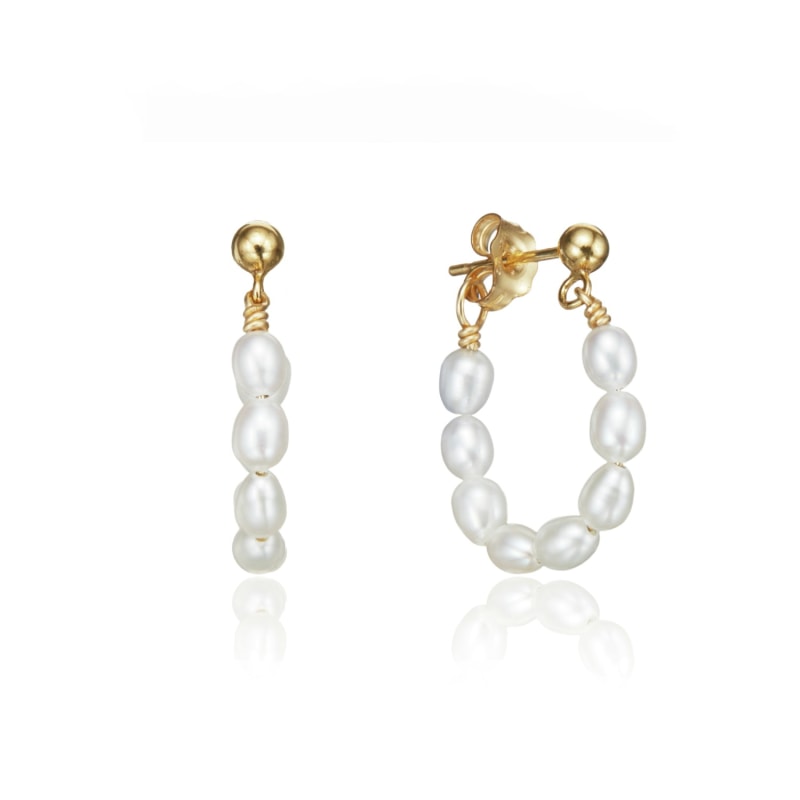 Thumbnail of Gold Seed Pearl Hoop Earrings image