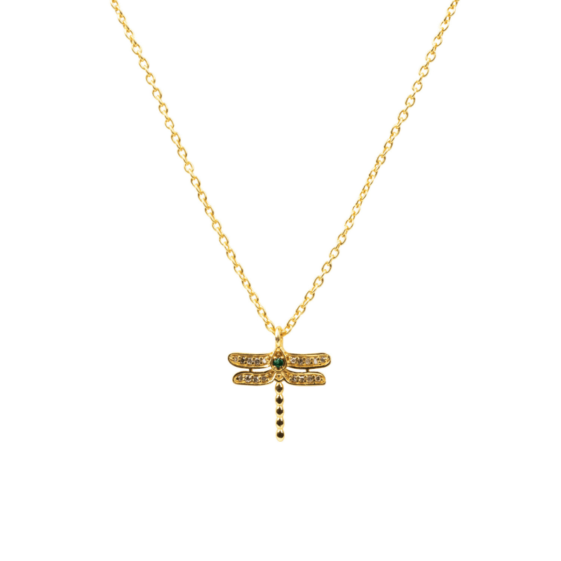 Thumbnail of Diamond & Emerald Dragon Fly Necklace Gold image
