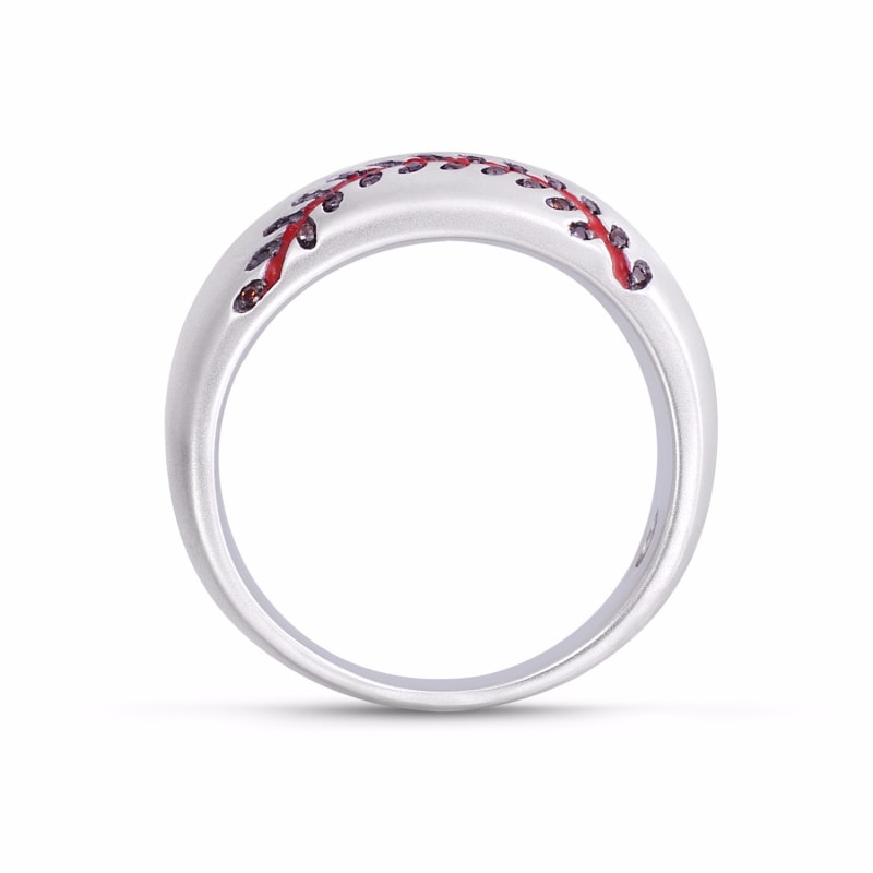 Thumbnail of Home Run Baseball Sterling Silver Red Diamond & Enamel Band Ring image