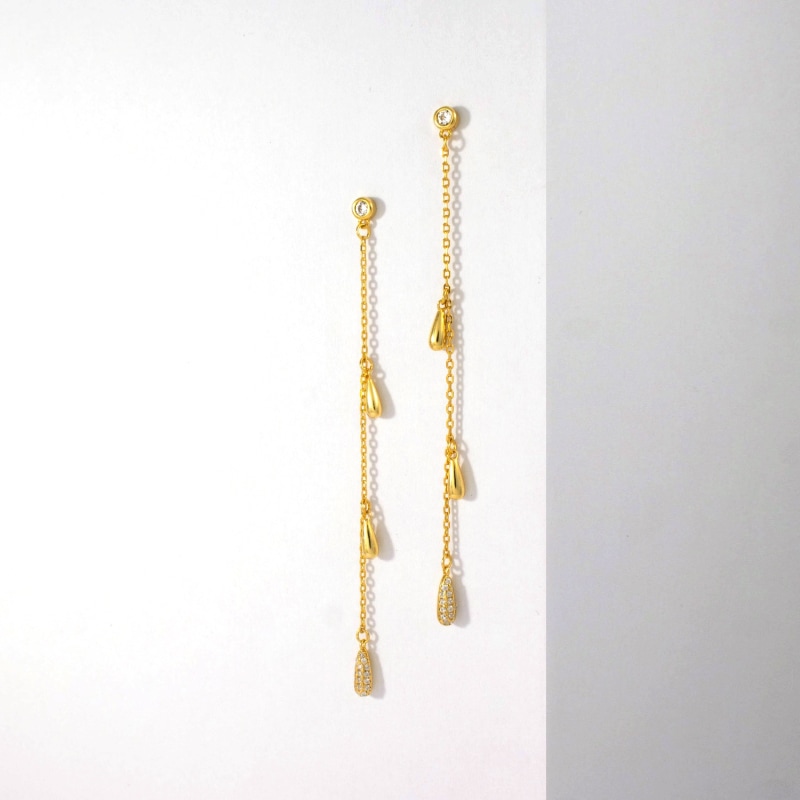 Thumbnail of Dangling Droplets Gold Earrings image