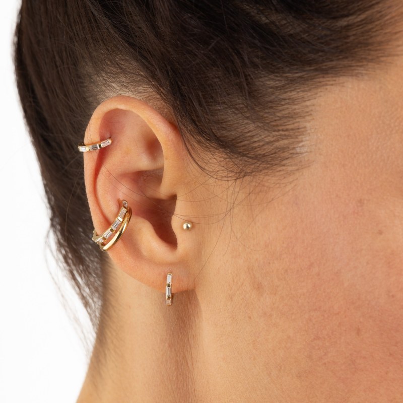 Baguette online huggie earrings
