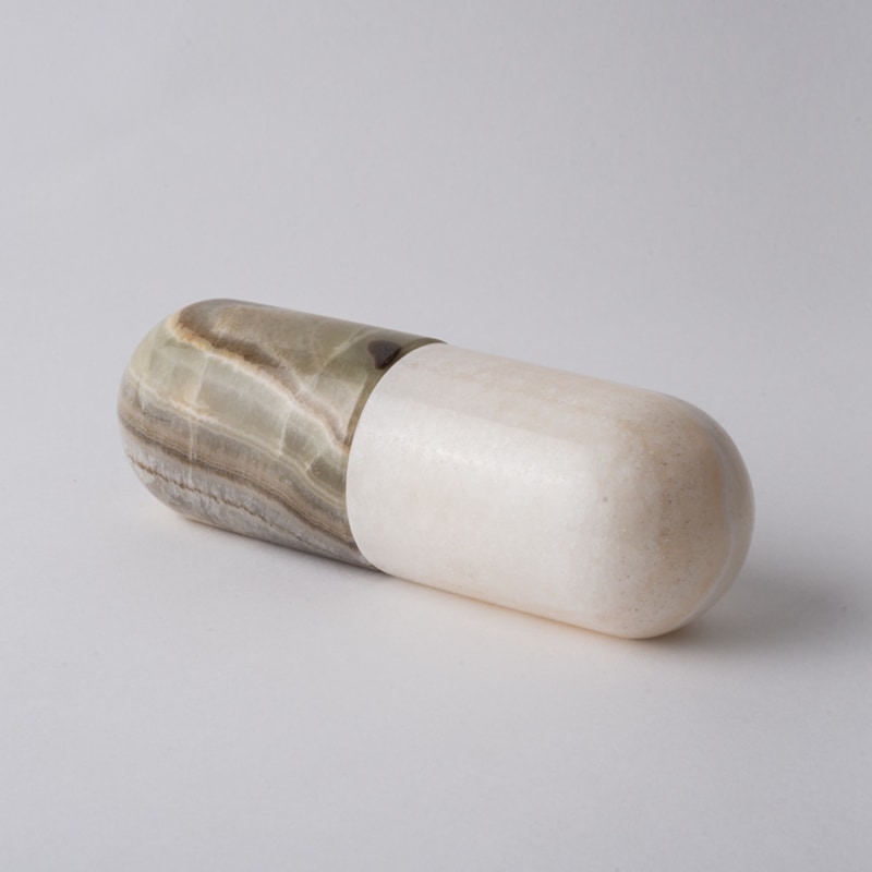 Thumbnail of Pill Sculpture In White Marble & Green Onyx image