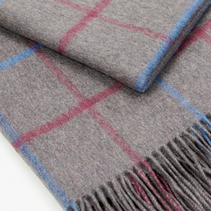 Thumbnail of Cashmere Throw - Gunmetal Grey With Red & Blue Checks image