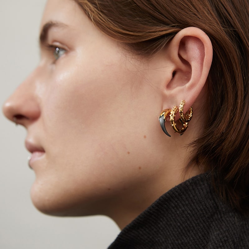 Thumbnail of Claw Hoop Earrings Gold & Oxidised Silver image