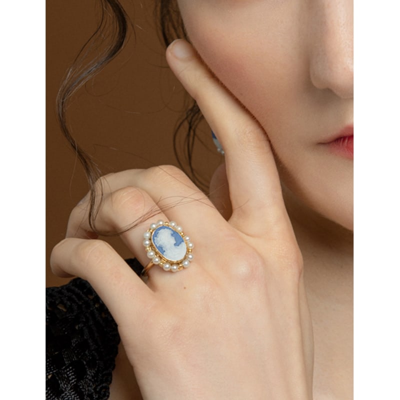 Thumbnail of Little Lovelies Gold-Plated Blue Cameo Pearly Ring image