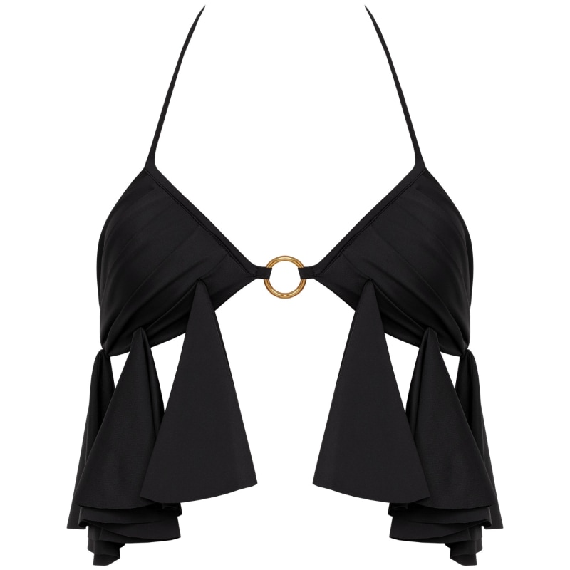 Thumbnail of Aurelia Padded Halter Bikini Top With Ruffles In Black image