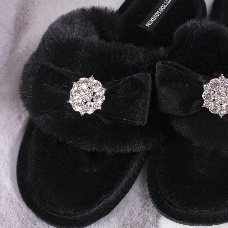 Thumbnail of Amelie Toe Post Slipper With Diamante In Black image