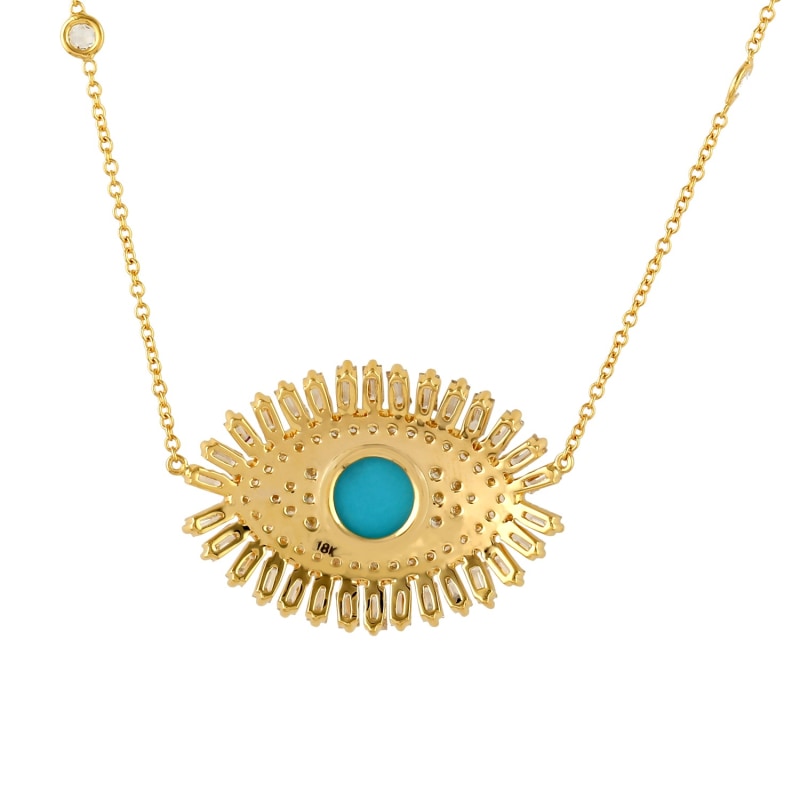 Thumbnail of Gold  Evil Eye Necklace Baguette Diamond & Turquoise Gemstone image