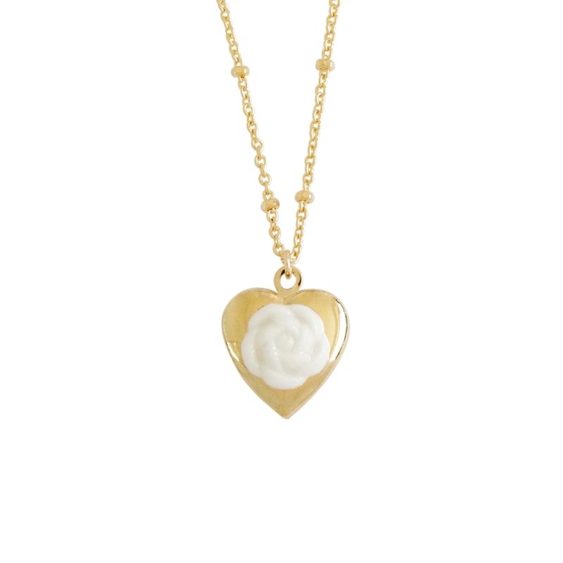 Thumbnail of Mini Camellia Heart Locket Pendant Necklace image