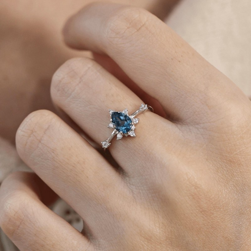 Gaia London Blue Topaz Ring White Gold Vermeil | Azura Jewelry New York |  Wolf & Badger