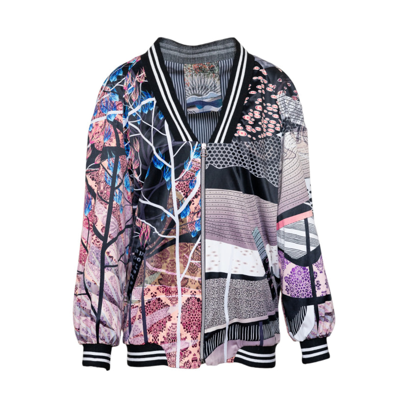 Thumbnail of Gaia V-Neck Printed Zipped Long Bomber Jacket image