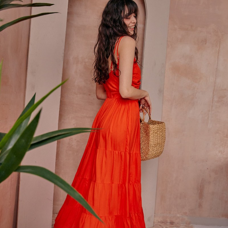 Thumbnail of Gaia Midi Dress With Front Cut Out - Orange image