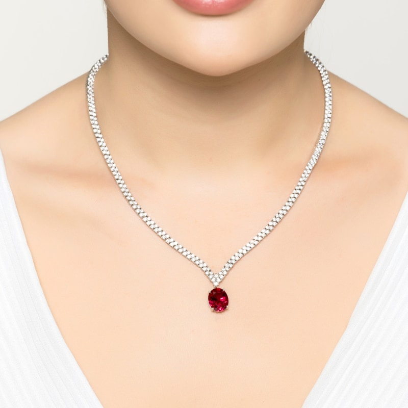 Garbo Oval Gemstone Tennis Necklace Ruby Silver LATELITA Wolf Badger