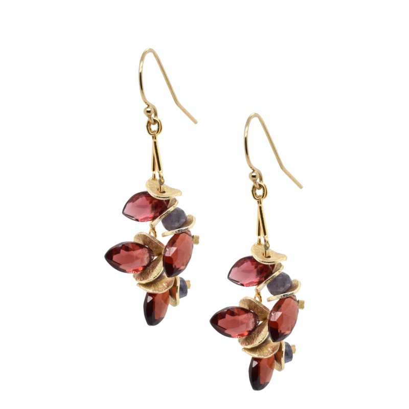 Thumbnail of Garnet Tanzanite Gold Signature Earrings image