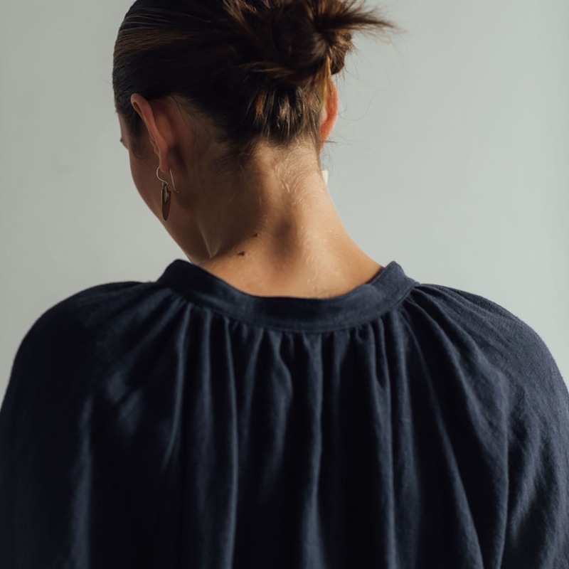 Thumbnail of Gathered Linen Midi Shirt Dress - Indigo image