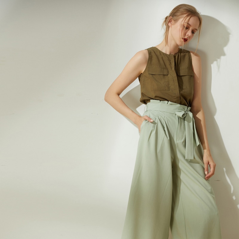 Thumbnail of Malv Ecovero Sleeveless Linen Summer Top With Slit Back In Khaki image