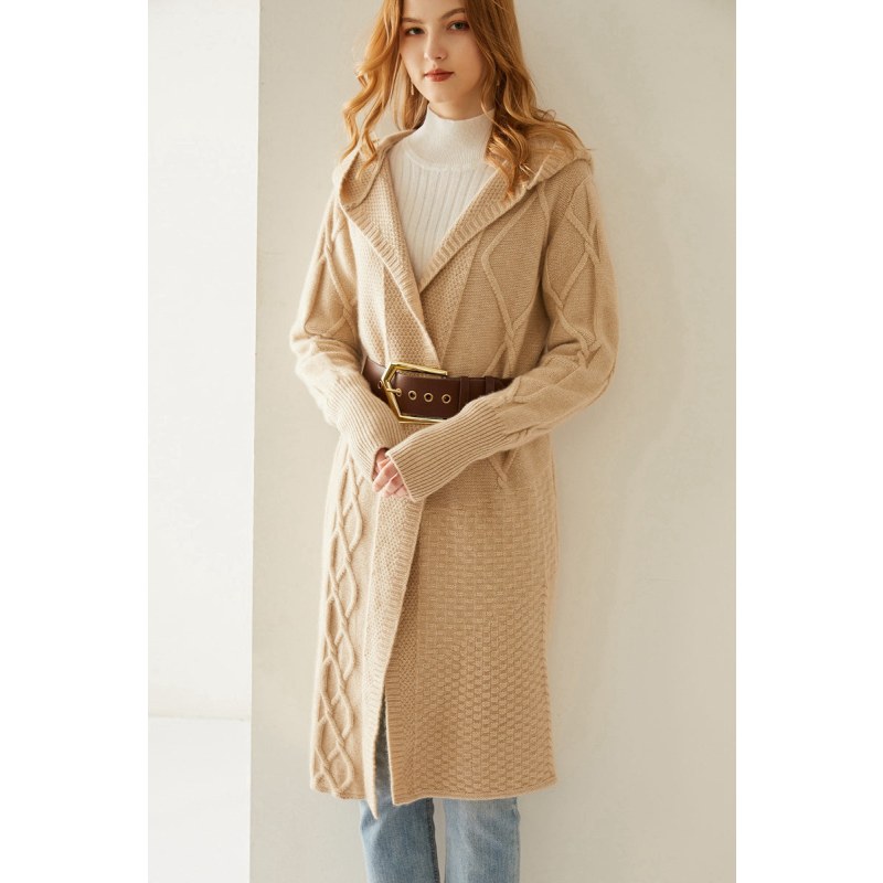 Thumbnail of Long Hooded Cashmere Knit Cardigan - Cream image