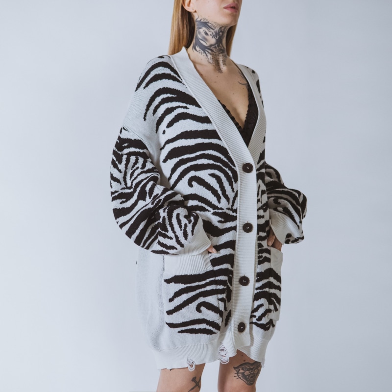 Thumbnail of Patti Long White/Black Tiger Cardigan image