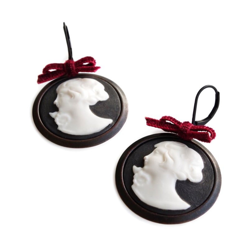 Thumbnail of Dark Romance Goddess Round Porcelain Cameo Earrings image