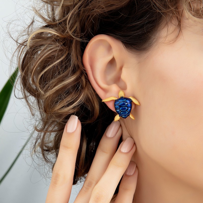 Thumbnail of Navy Blue Sea Turtle Earrings image