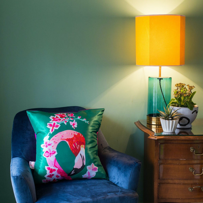 Thumbnail of Pink Flamingos & Flowers Silk Cushion image