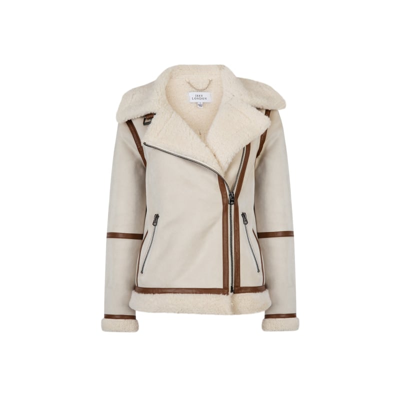 Thumbnail of Kate Faux Shearling Biker Jacket Cream image