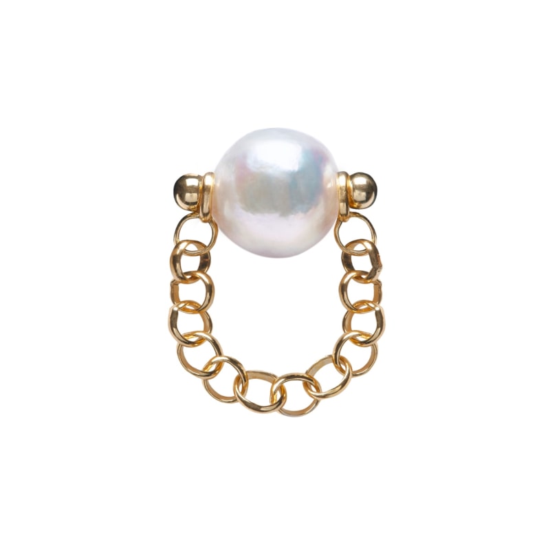 Thumbnail of Auria White Pearl Chain Ring - Gold image