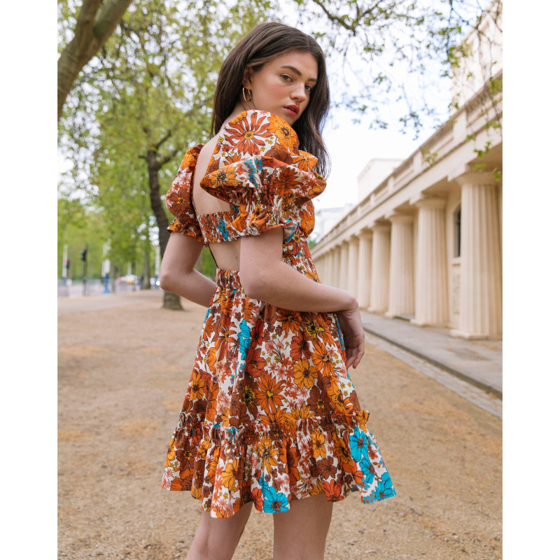 Thumbnail of The Amber Open Back Mini Dress In Brown 70S Floral image