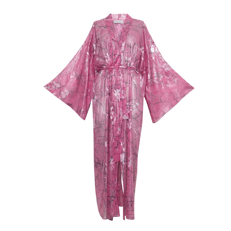 Thumbnail of Silk Kimono In Silver & Pink image