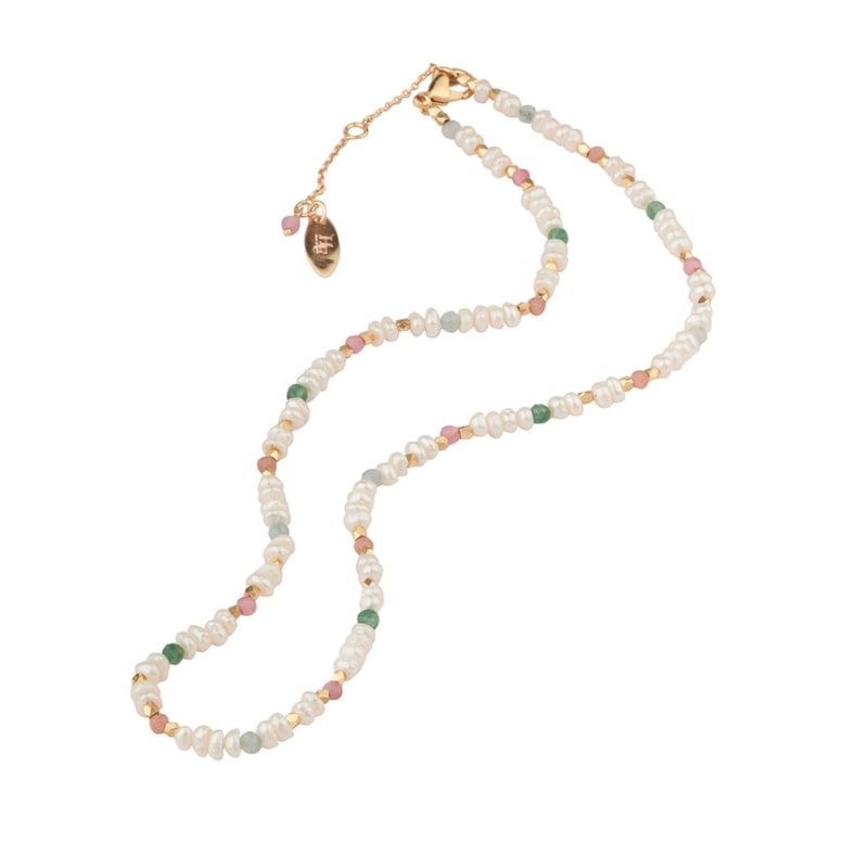 Thumbnail of Genevre Necklace With Semi-Precious Stones Golden Nuggets And Pearls image