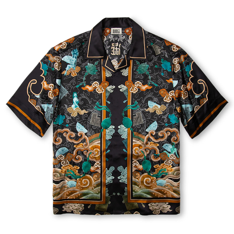 Short-Sleeved Traditional Silk Shirt In Black, Ning Dynasty