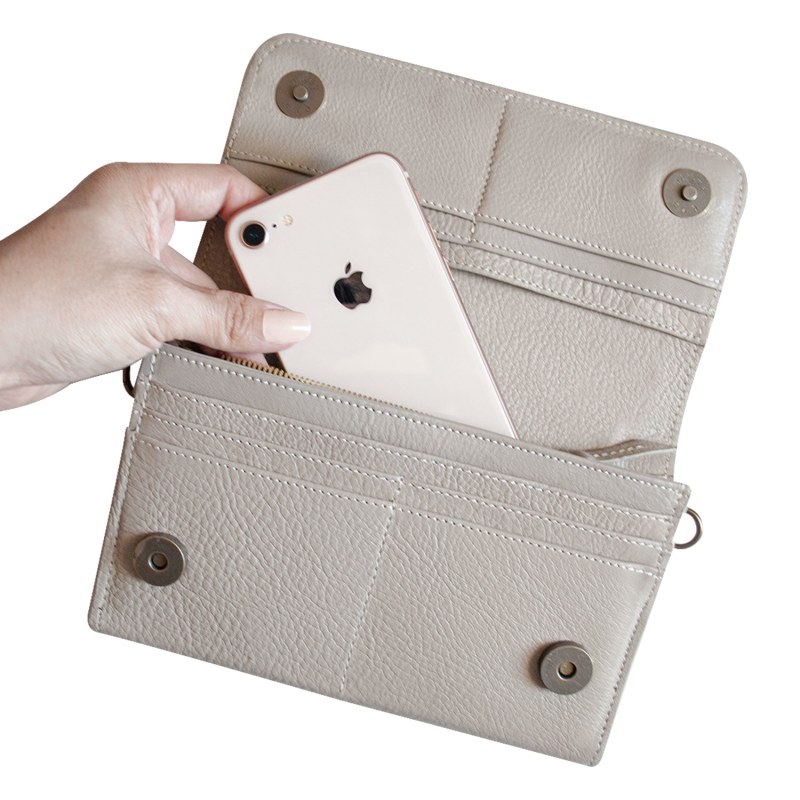 Thumbnail of Genuine Full Grain Gray Taupe Leather Wristlet Purse For Women With Card Slots image
