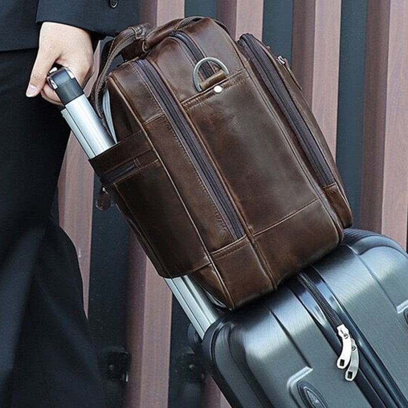 Thumbnail of Genuine Leather Briefcase With Luggage Strap - Vintage Brown image