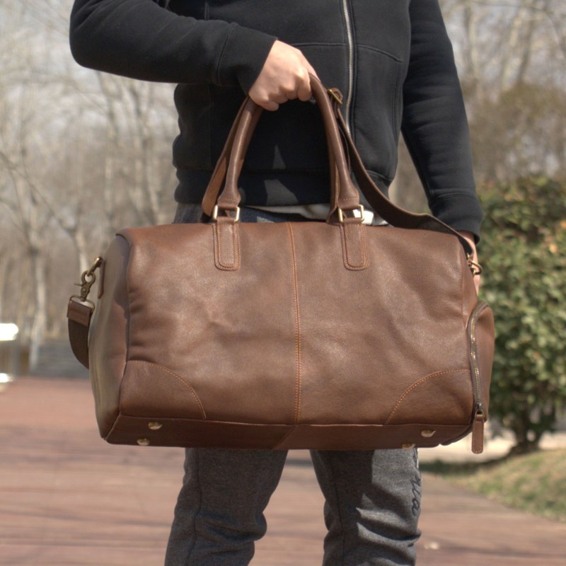 Thumbnail of Genuine Leather Gym Bag With Shoe Storage - Chestnut image