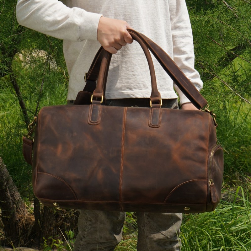 Thumbnail of Genuine Leather Gym Bag With Shoe Storage - Dark Brown image