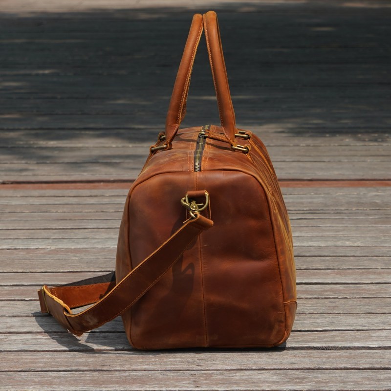 Thumbnail of Genuine Leather Gym Bag With Shoe Storage - Light Brown image