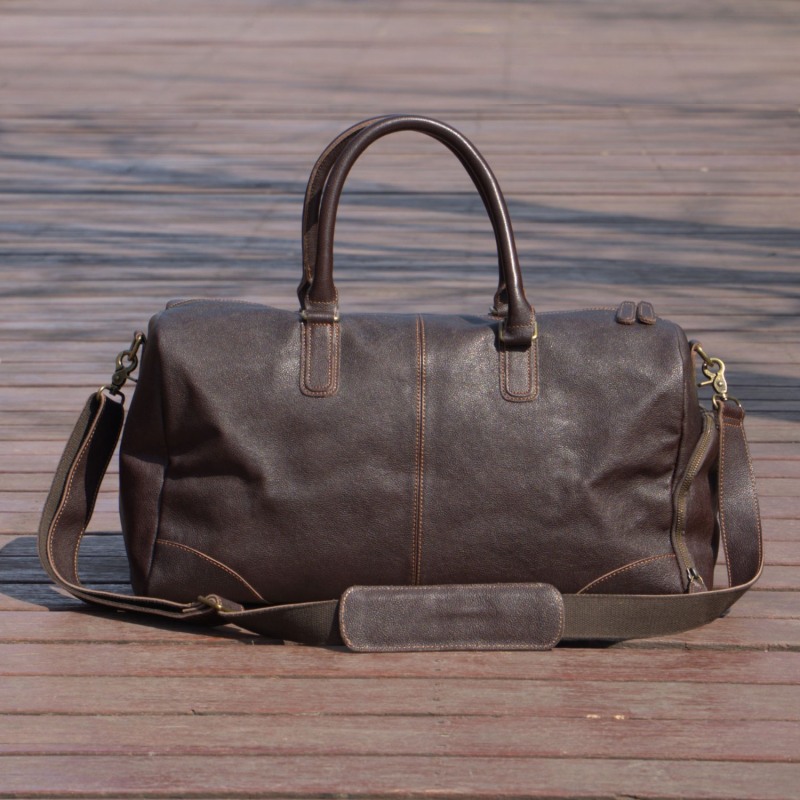 Thumbnail of Genuine Leather Gym Bag With Shoe Storage - Taupe Brown image