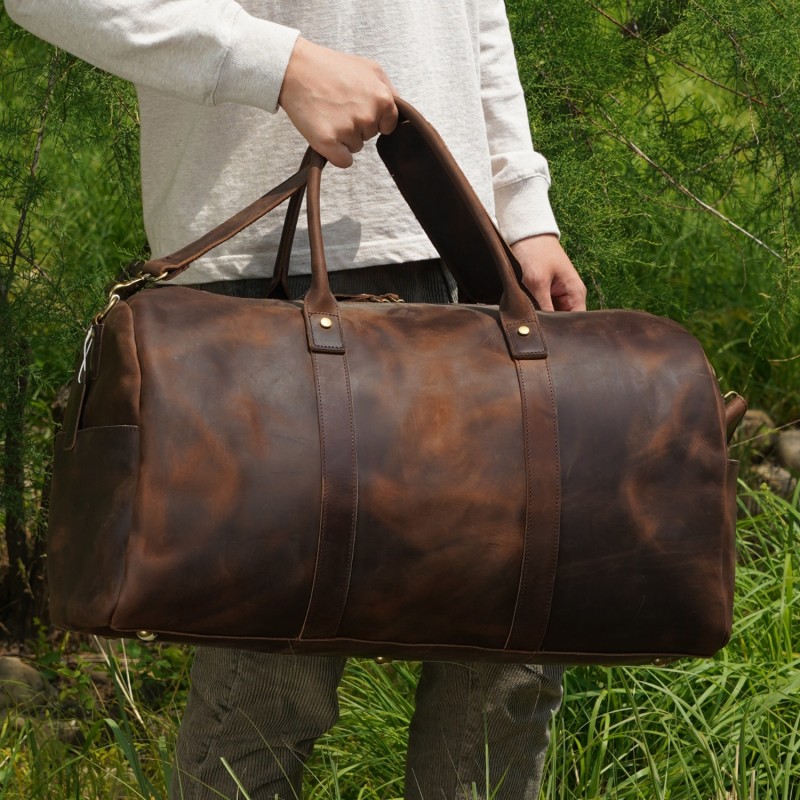 Mens brown leather holdall bag discount