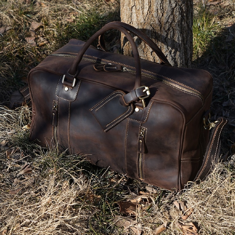 Genuine Mens Brown Leather Duffle Bag Vintage