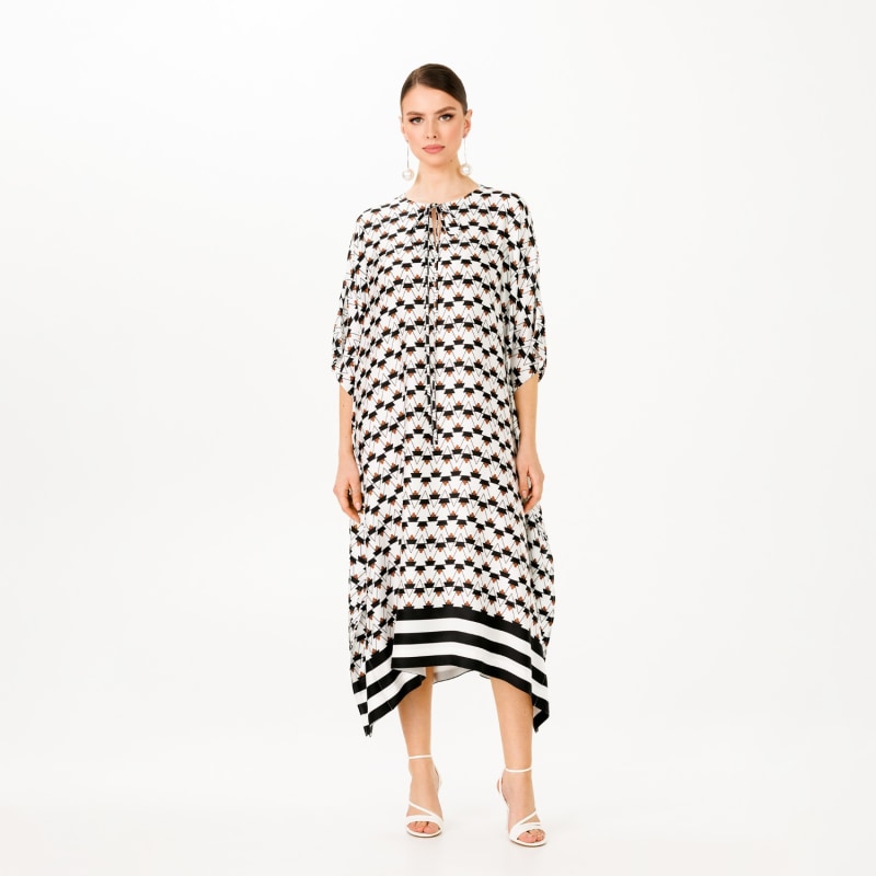 Geometric Print Silk Blend Viscose Kaftan Dress Farida HOUSE of