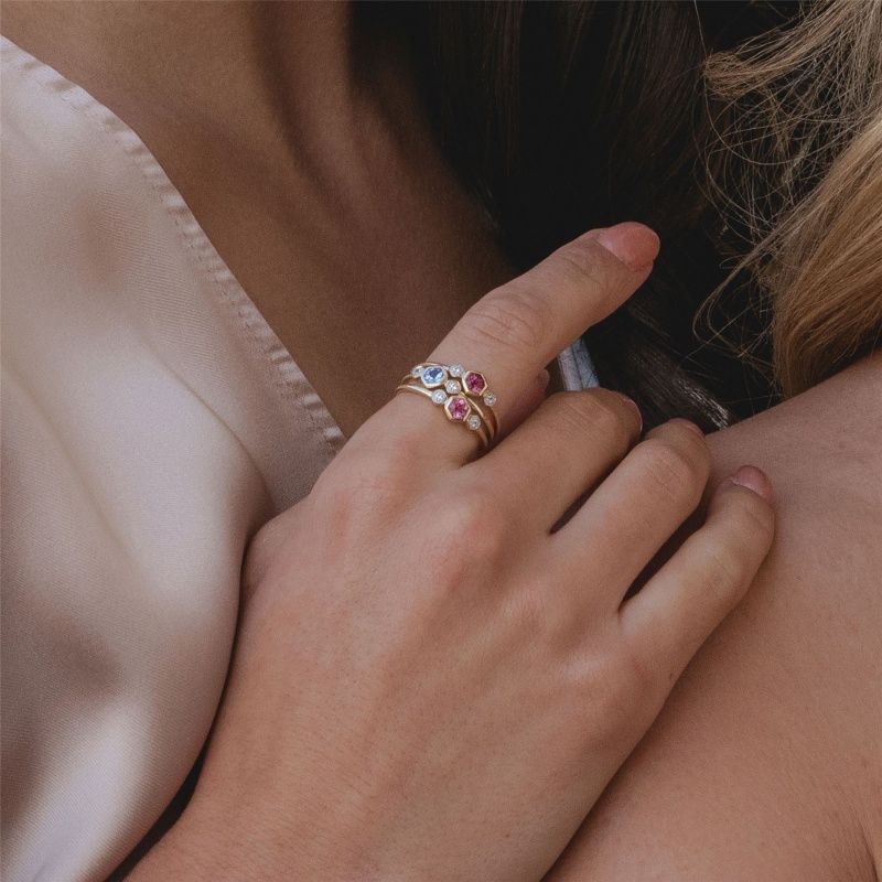 Thumbnail of Geometric Round Rhodolite & Sapphire Ring In Yellow Gold image