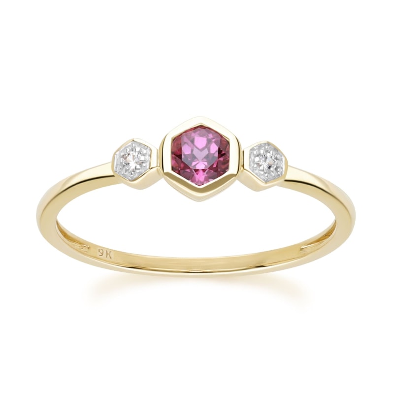 Thumbnail of Geometric Round Rhodolite & Sapphire Ring In Yellow Gold image