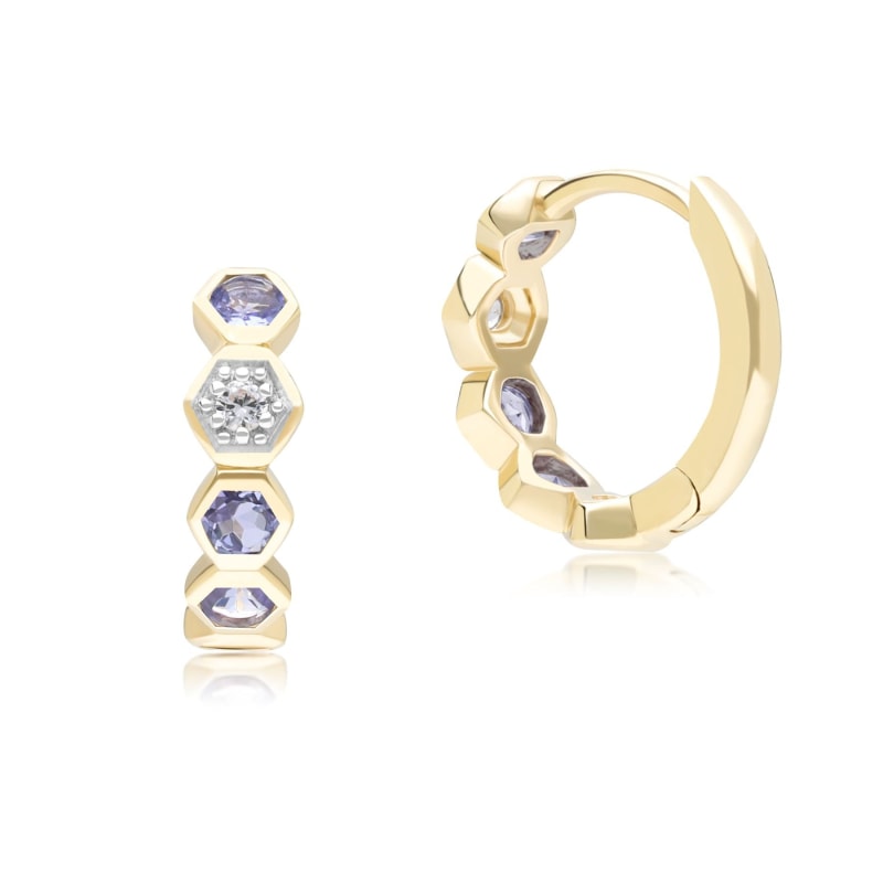 Thumbnail of Geometric Round Tanzanite & Sapphire Hoop Earrings In Yellow Gold image