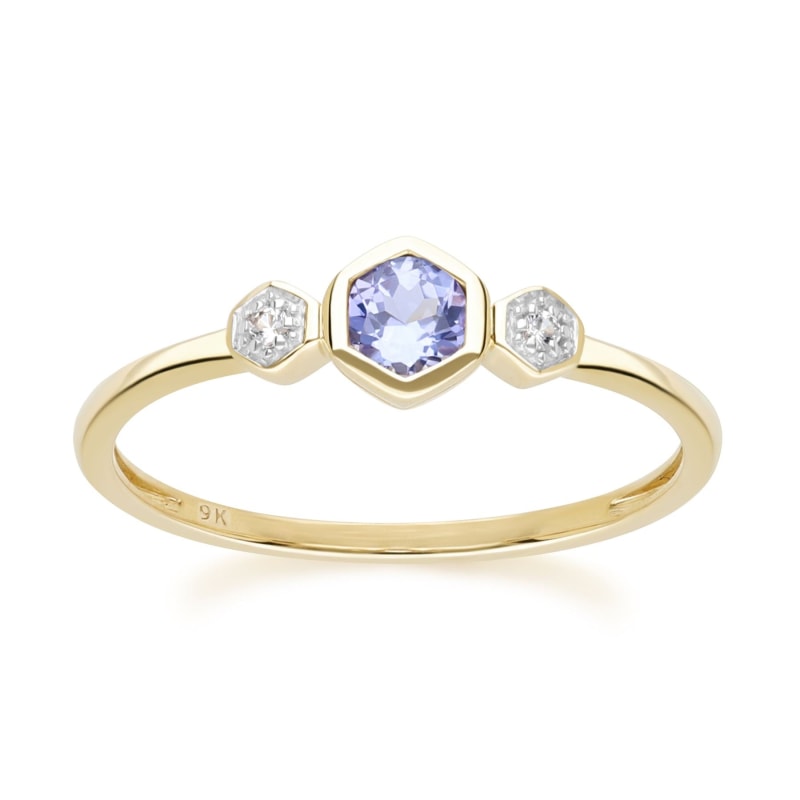 Thumbnail of Geometric Round Tanzanite & Sapphire Ring In Yellow Gold image