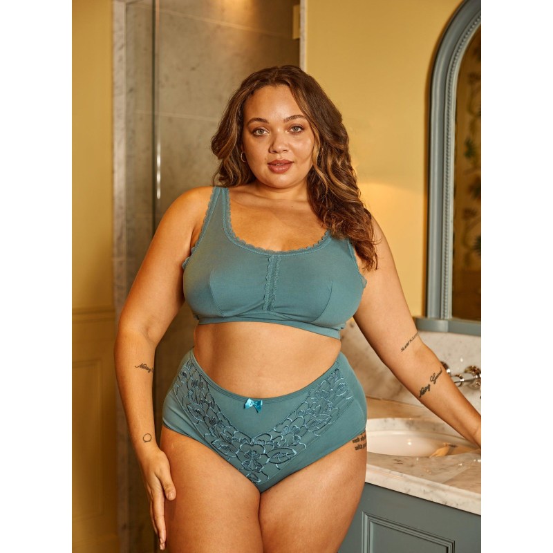 Thumbnail of Georgia - Silk Back Support Full Coverage Wireless Organic Cotton Bra - Blue image