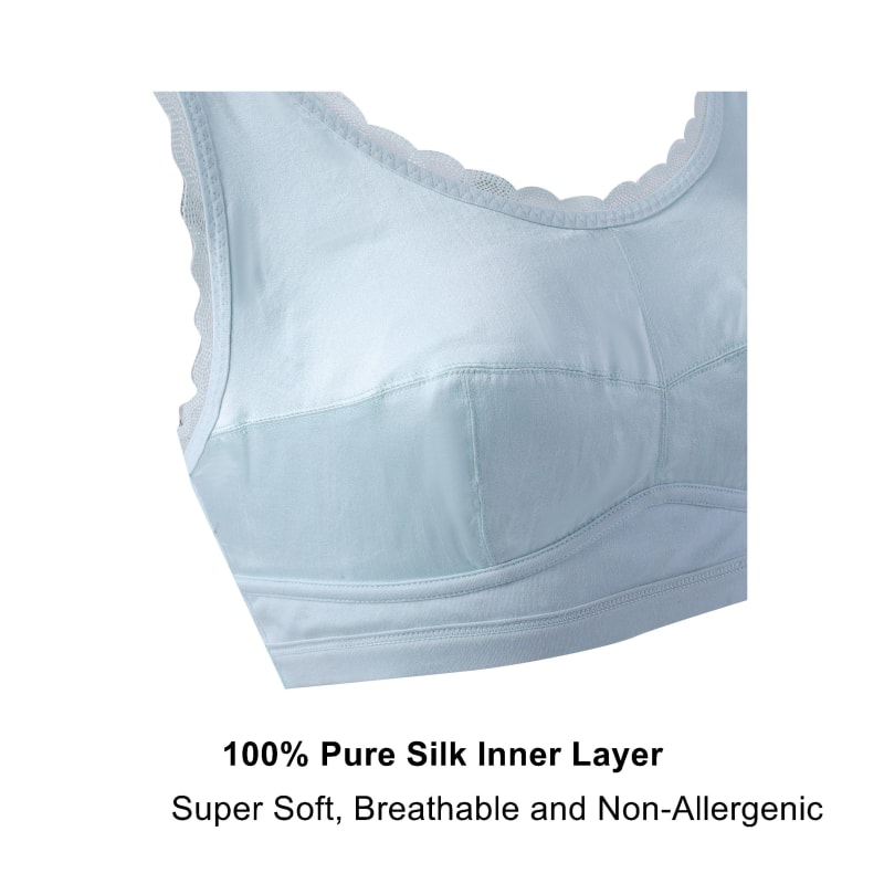 Georgia - Silk Back Support Full Coverage Wireless Organic Cotton Bra -  Silver, Juliemay Lingerie