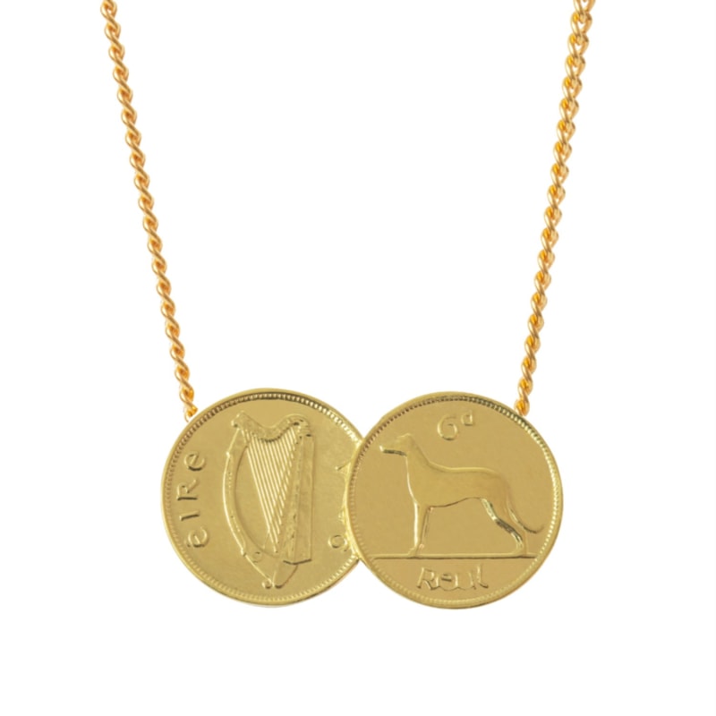 Thumbnail of Double Irish 6D Coin Necklace In Yellow Gold Plate image